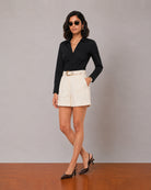 Goldy beige lyocell linen shorts, smart summer look