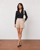 Grace beige linen pleated shorts, classy summer look