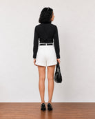 Grace white pleated linen shorts with full cambric lining, back view