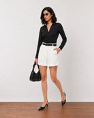 Grace white linen pleated shorts, classy summer look