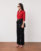 Gracy scarlet red cotton utility shirt, classy workday look
