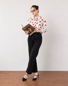 Greth red floral print shirt, smart office look