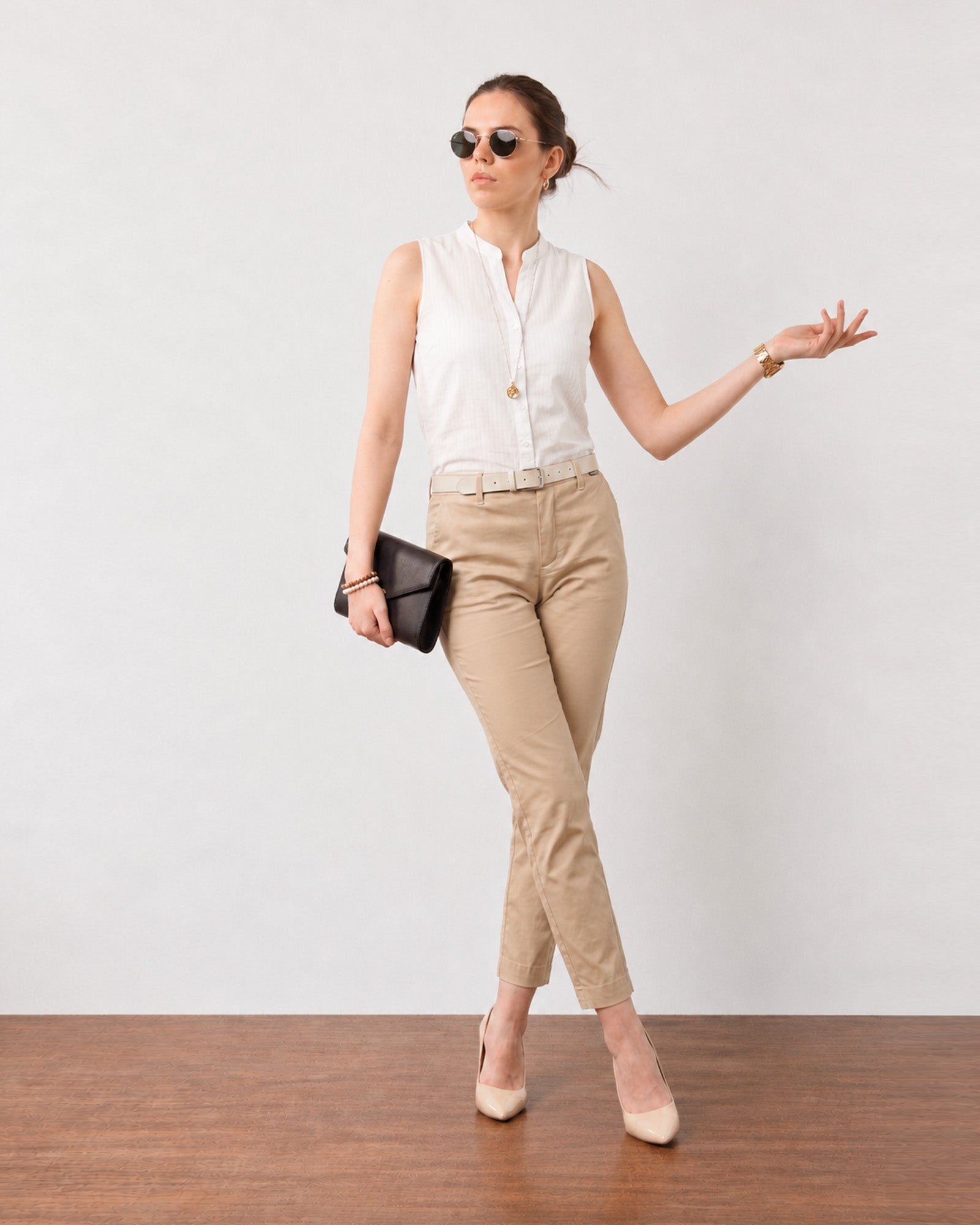 Gusta white pin tucks top, smart office look
