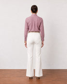 Gwen rose pink soft linen shirt with a clean back yoke, back view