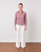 Gazillion Gwen classy rose pink soft linen shirt for women, full-length front view