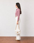 Gwen rose pink soft linen shirt, side profile view