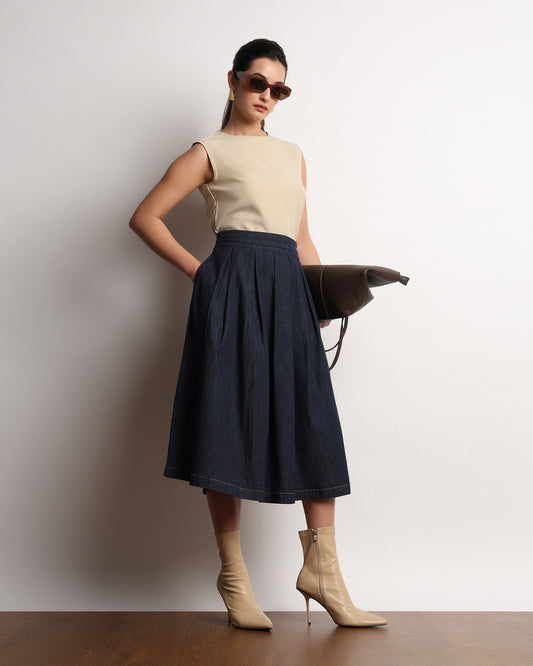 Hansel Denim Pleated Midi Skirt