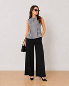 Gazillion Hellen black and white striped sleeveless cotton top for women, front view