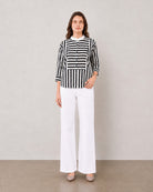 Helvia striped bib yoke shirt in 100% cotton, front view showing button-down placket