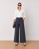 Gazillion Henrietta dark grey herringbone texture straight pants for women, front view