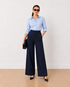 Gazillion Henrietta navy blue herringbone texture straight pants for women, front view