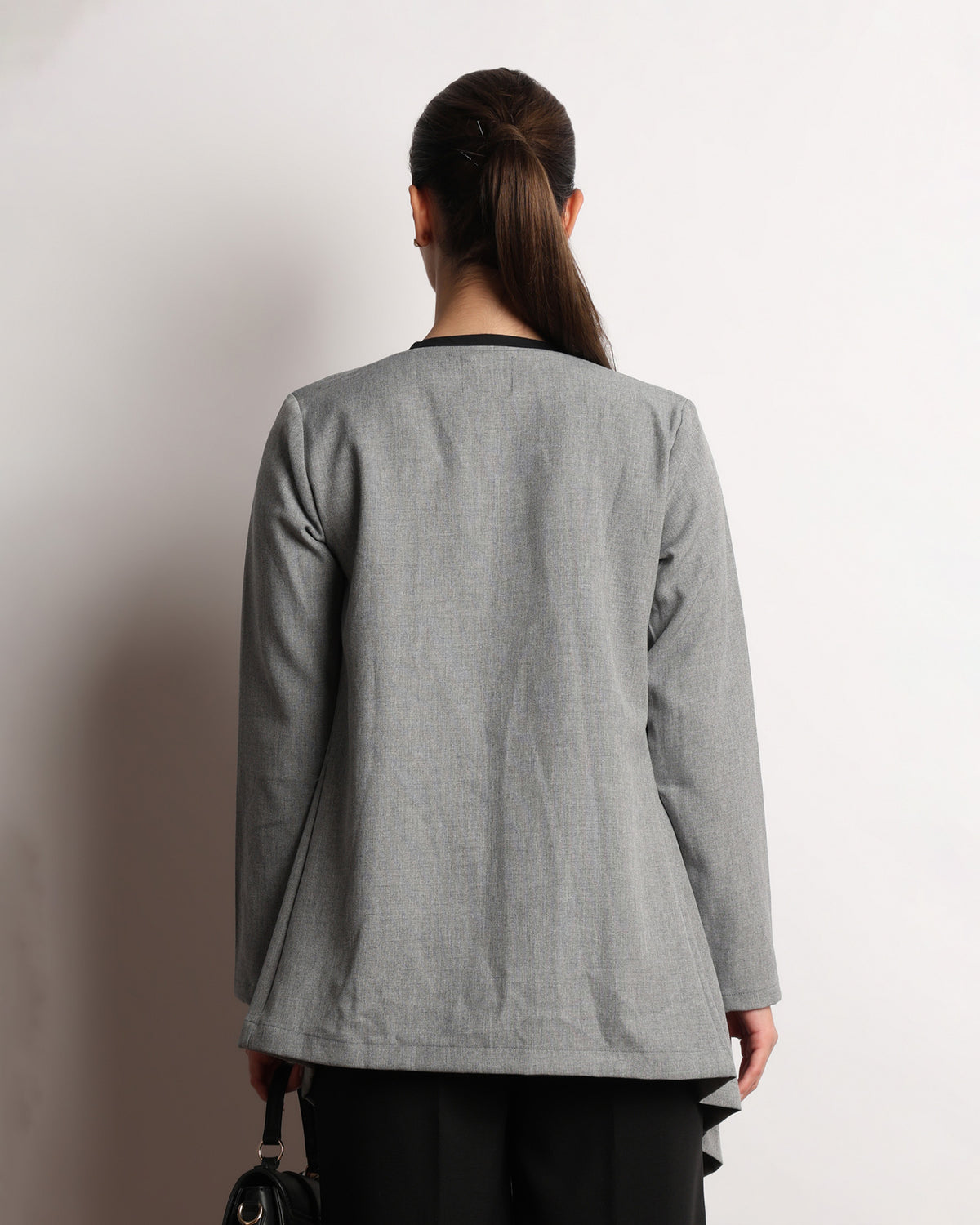 Hermina dark grey drapy cape top, back view
