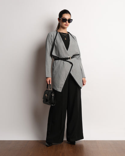 Gazillion Hermina dark grey drapy cape top for women, full-length front view