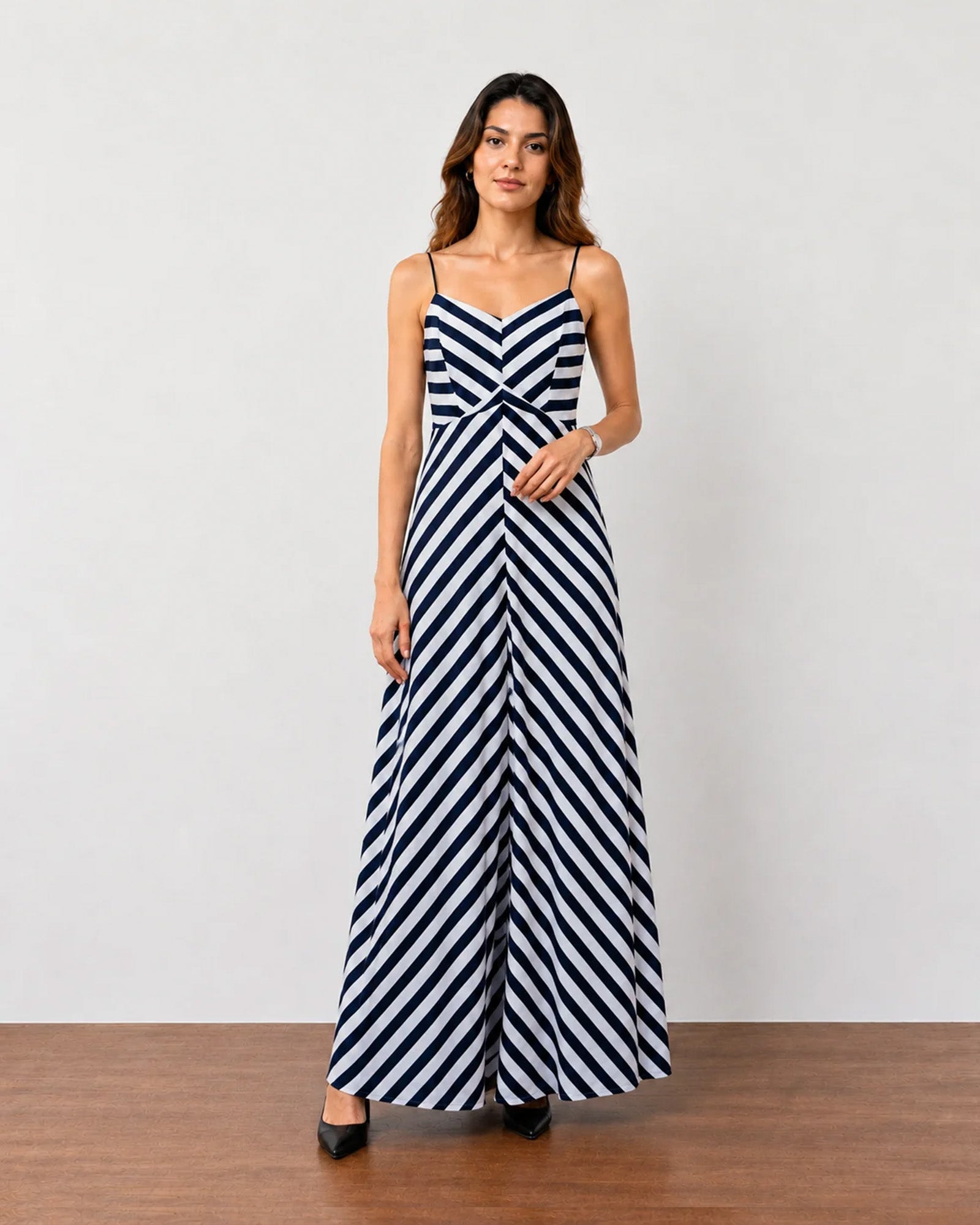 Gazillion Hope black and white striped cotton maxi dress for women, front view