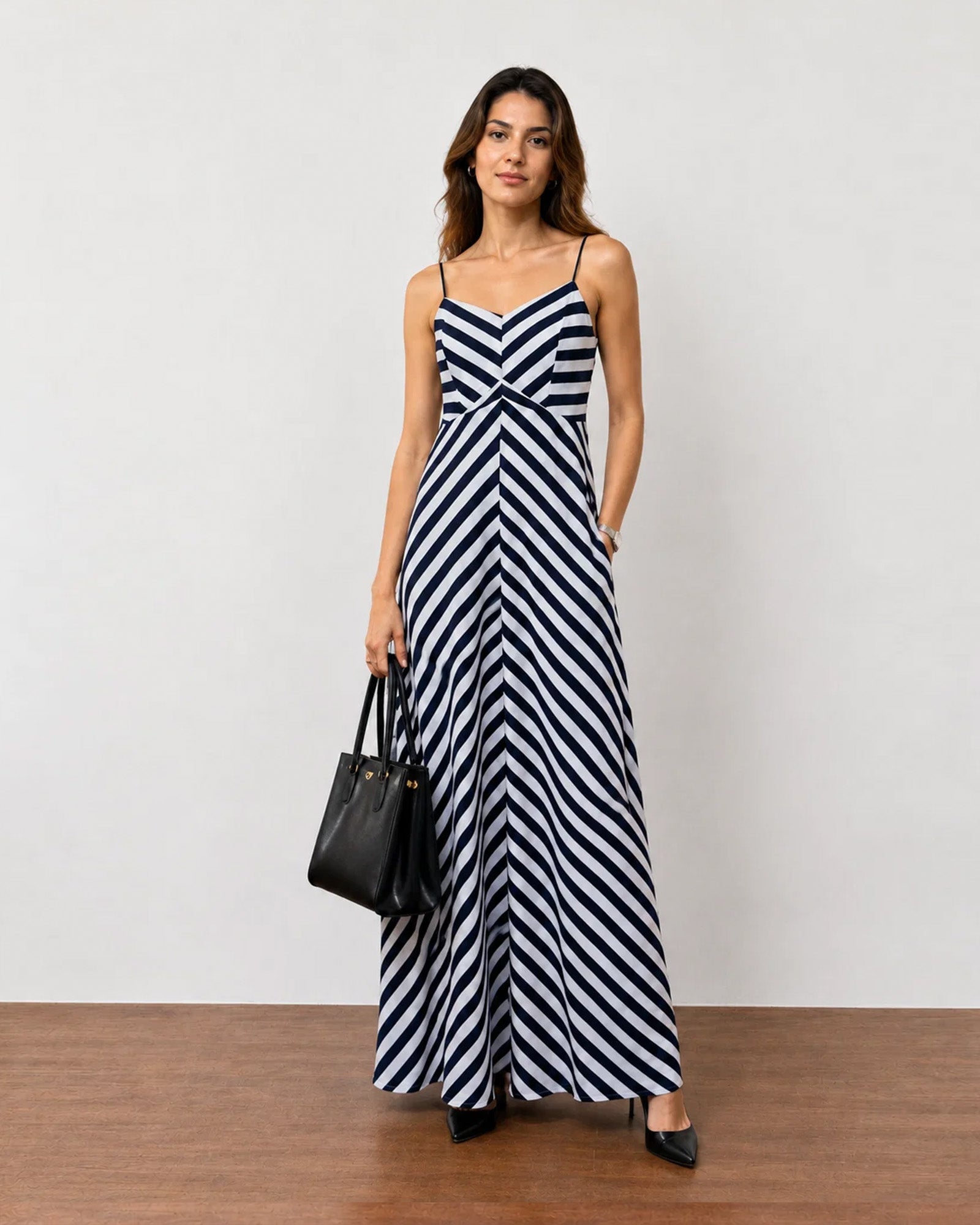 Hope black and white striped cotton maxi dress with cotton voile lining