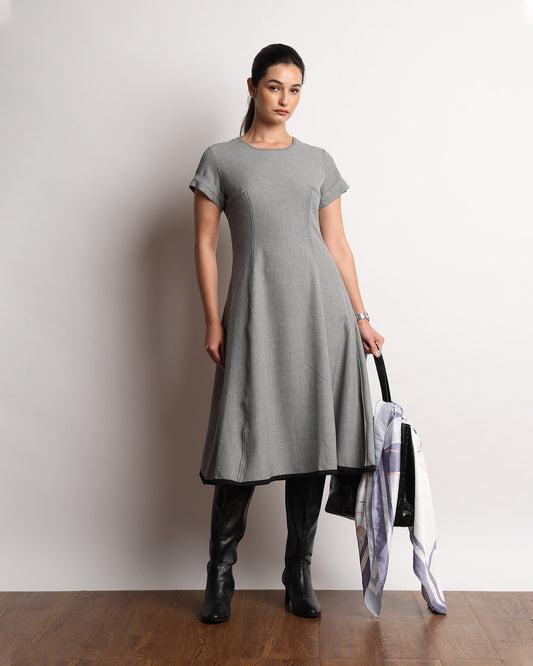 Gazillion Hype dark grey drapy dress for women, full-length front view