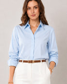 Close-up of That sky blue formal shirt structured collar and concealed front placket